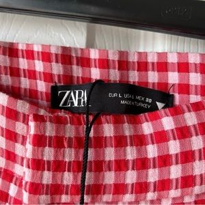 Zara Red White Gingham Cropped Flare Pant NWOT Size Large